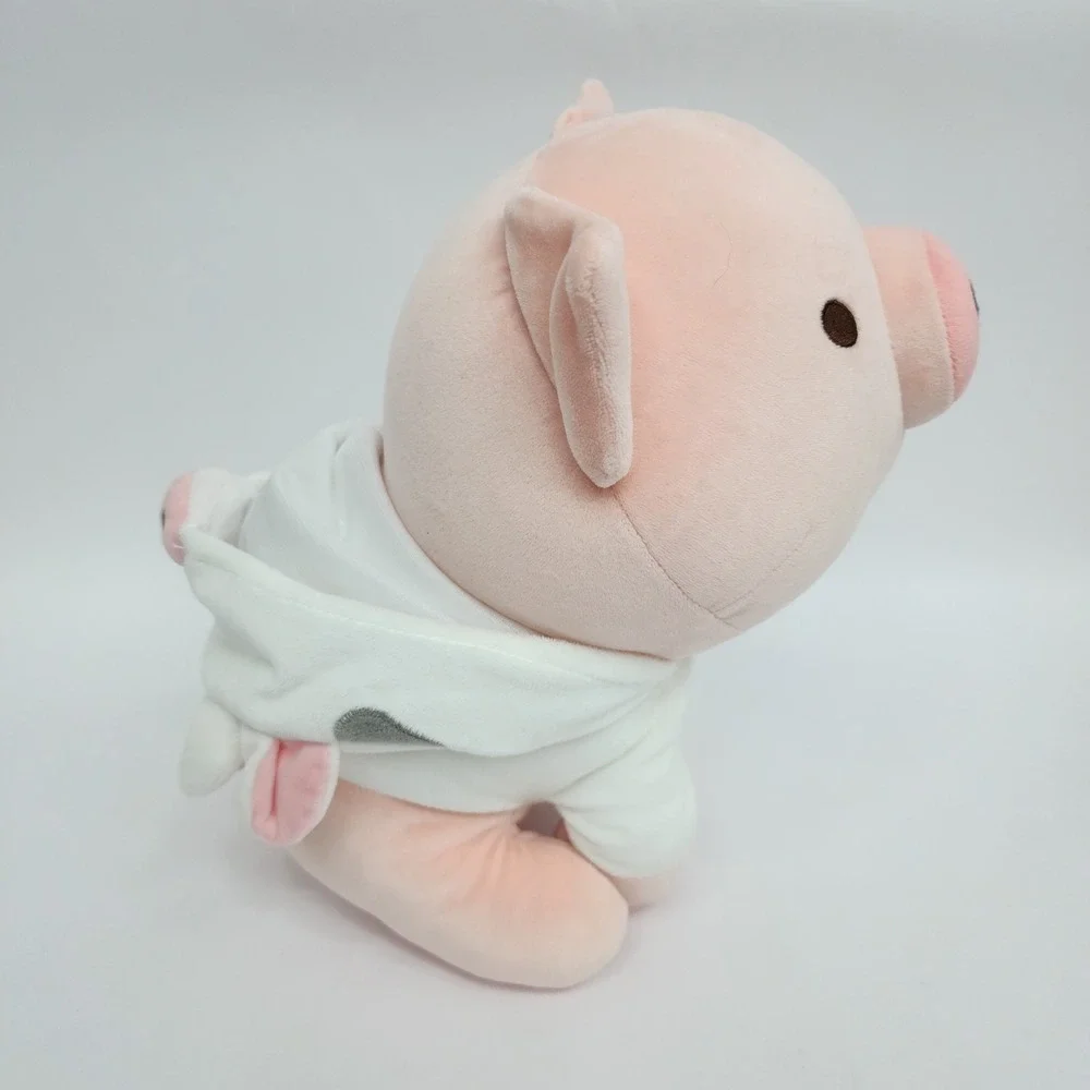 Miniso Pig Plush with Cow Hoodie Pink White Stuffed Animal 10 Inch Kawaii
